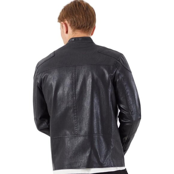 🆕 Men Black Stand Collar Leather Jacket Motorcycle Lightweight Faux Outwear - Picture 2 of 8